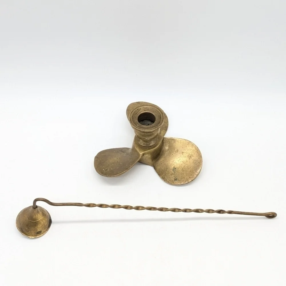 Vintage brass propeller candle holder and snuffer
